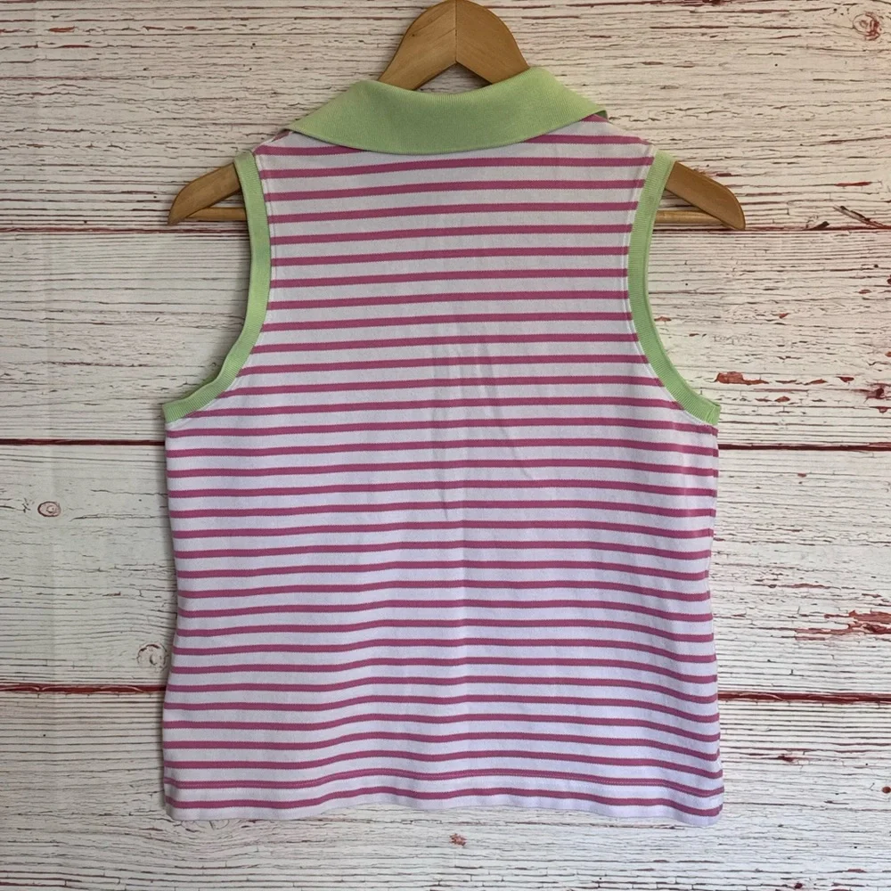 Lilly Pulitzer Vintage White Label Sleevless Striped Polo Shirt Sz M - Picture 7 of 8